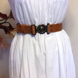 Danish Vintage Noa Noa Genuine Leather Tan Waist Belt Classic Dress Belt Medium